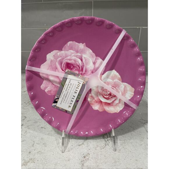 Set 4 Jolie Fleur Roses 9” Plates Melamine Pink Purple Valentine's Shabby Chic - Picture 2 of 8